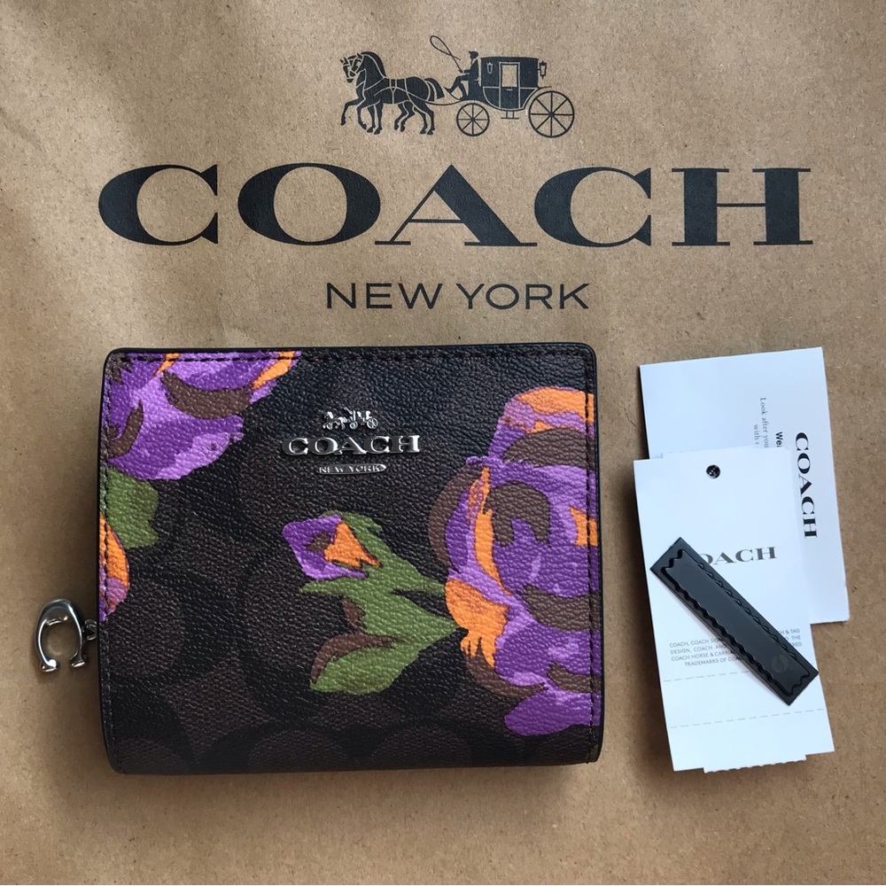 🌸 Coach Snap Wallet In Signature Canvas With Rose Print - Picture 8 of 11